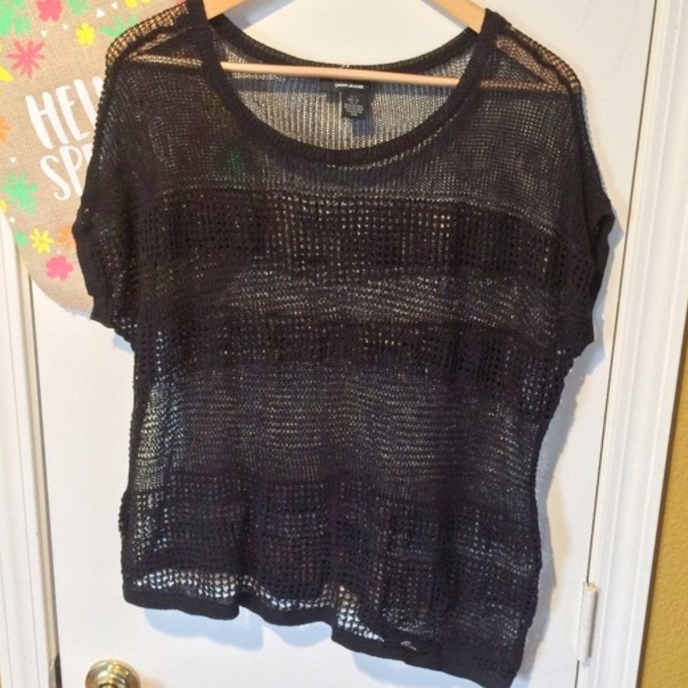 NEW * DKNY JEANS women's S short sleeve knit see through crop top NWD